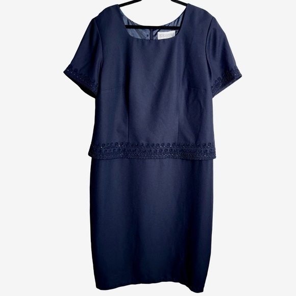Jessica Howard Navy Blue Sequin Trim Dress Size 18 - Picture 1 of 5